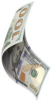 100 dollar bill is flying bend shape, front view. png