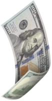 100 dollar bill is flying in front view, curved shape. png