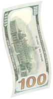 One hundred dollar banknote in front view, curved shape. png