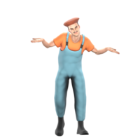 3D Art Practitioner. A male painter stands with both hands raised to shoulder height and pointing to the side, with palms facing up. Male Painter Model png