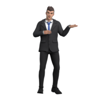 Male Lawyer Professionalism in 3D. A lawyer stands giving a detailed explanation or argument with one hand outstretched as if pointing to evidence or an important point in his presentation png