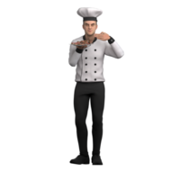3D Culinary Enforcement Male Chef. A male chef holds a plate filled with roast beef while raising his hand to his face, showing how delicious the aroma of the food that has been prepared is png