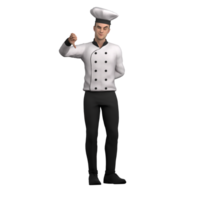 Culinary Male Chef. A male chef shows a thumbs down gesture, indicating dissatisfaction or rejection of the cooking result or a certain situation. 3D Professional Character png