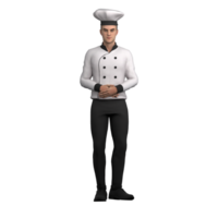 3D Chef Male in Professional Setting. A male chef stands with an upright posture and his arms crossed in front of his stomach, showing an attitude of professionalism and readiness png
