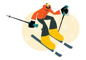 Illustration of Skiers Descending a Mountain in a Winter Resort Setting vector