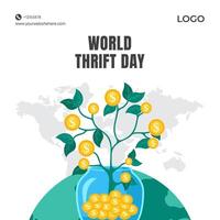 Hand-Drawn Template for World Thrift Day Social Media in Flat Cartoon Style vector