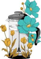Coffeepress flower, good coffee, illustration for coffee shop vector