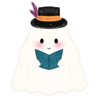 Little ghost reading a book, Adorable Halloween Ghost Clipart Collection Cute Spooky Ghosts with Fun Props, Perfect for Crafts png