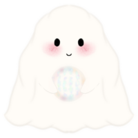 A little ghost holding an invisible crystal ball, Adorable Halloween Ghost Clipart Collection Cute Spooky Ghosts with Fun Props, Perfect for Crafts png