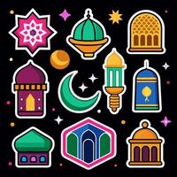 Traditions of Ramadan Icon Set vector