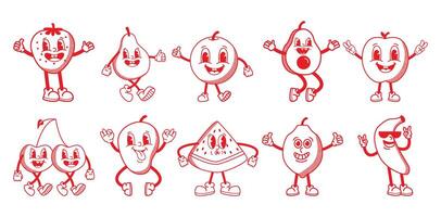 Groovy line cartoon fruit mascot vector