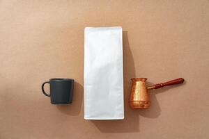 Coffee identity branding mockup set top view flat lay photo