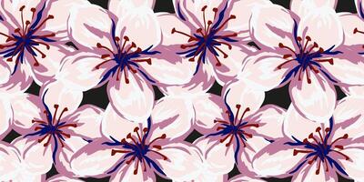 Blooming large flowers pattern. Abstract artistic florals seamless printing on a dark background. hand drawn. Painted ornament for designs, fabric, textiles, vector