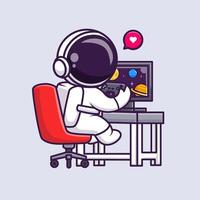 Cute Astronaut Playing Game On Computer Cartoon vector