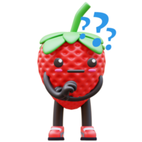 3D Strawberry Character In Thinking Pose Suitable For Problem Solving And Decision Making Concepts png
