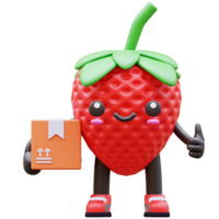 3D Strawberry Character Holding Package Box Suitable For Delivery And Courier Service Concepts png