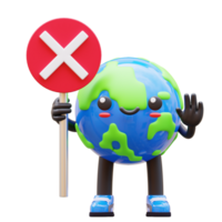 3D Earth character holding a red cross sign, ideal for alert and prohibition themed content png