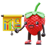 3D Strawberry Character Pointing At Graph With Trend Lines Suitable For Financial Analysis png