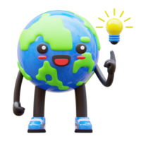 3D Earth character holding a lightbulb, representing global ideas and innovation, suitable for idea generation and innovation related designs png