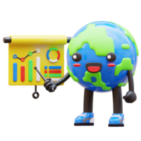 3D Earth character teaching with charts, ideal for business, statistics, and educational presentations png