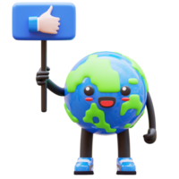 3D Earth character holding a thumbs up sign, promoting positivity and global approval, suitable for positive messaging and approval related content png