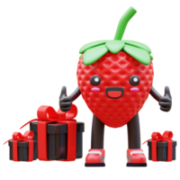 3D Strawberry Character With Gift Boxes Suitable For Holiday And Celebration Concepts png