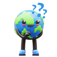 3D Earth character looking confused with question marks, symbolizing curiosity and problem solving, suitable for questions and problem solving related content png