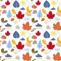 Autumn seamless pattern with leaves and abstract shapes vector