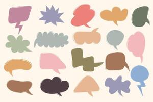 Grunge crayon drawn colourful speech bubbles icon set. Textured doodle dialog bubbles set vector