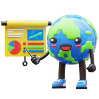3D earth character presenting graph with rising arrow, suitable for financial and business presentations png