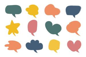 Crayon drawn colourful speech bubbles icon set. Textured doodle dialog bubbles collection vector