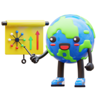 3D earth character presenting network diagram with arrows, perfect for business and network analysis png