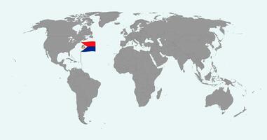 Pin map with Sint Maarten flag on world map. illustration. vector