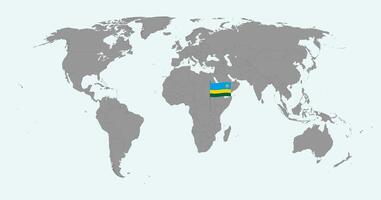 Pin map with Rwanda flag on world map. illustration. vector