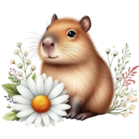 aigenerated a cute capy with flowers on a white background png