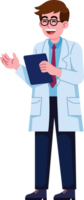 A man in a white lab coat is holding a clipboard and smiling png