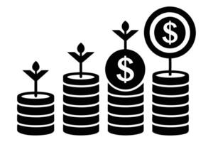 dollar coin stacks growing investment growth success silhouette illustration vector