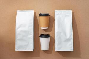 Coffee identity branding mockup set top view flat lay photo