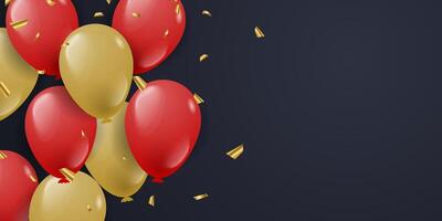 golden and red balloon 3d beautiful illustration banner background template design with copy space area vector