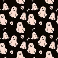 Scary ghosts seamless pattern on dark background for halloween decor, prints, wrapping paper vector
