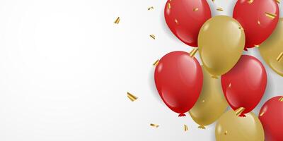 3d red and gold balloon design background banner template with copy space area vector