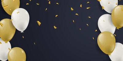 Balloons banner background for Party with white gold balloon and copy space area in dark background vector