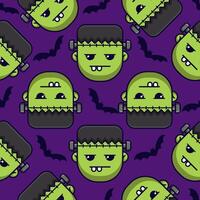Halloween seamless pattern background with Frankenstein illustration for kids, card Halloween, print vector
