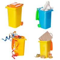 Multicolored Garbage Trash Bins, Recycling Bin, Garbage Bin waste isolated on white background photo