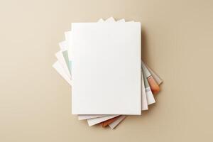 Stack of blank paper on beige background photo