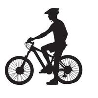 Silhouette of a bicycle with its rider standing beside it on a white background vector