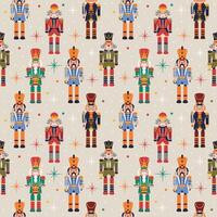 Seamless Christmas Pattern with Nutcrackers in on beige. vector