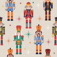 Seamless Christmas Pattern with Nutcrackers in on beige. vector