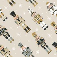 Seamless Christmas Pattern with Nutcrackers in on beige.Print vector