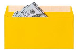 new mail envelope with dollars inside isolated on white background. photo